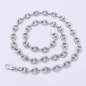 8mm Puffed Anchor Mariner Link Chain Necklace 14K White Gold Clad Silver 925