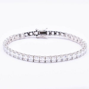 3.7 mm Quadrat Princess Cut Tennis Armband Echt Sterling Silber 925