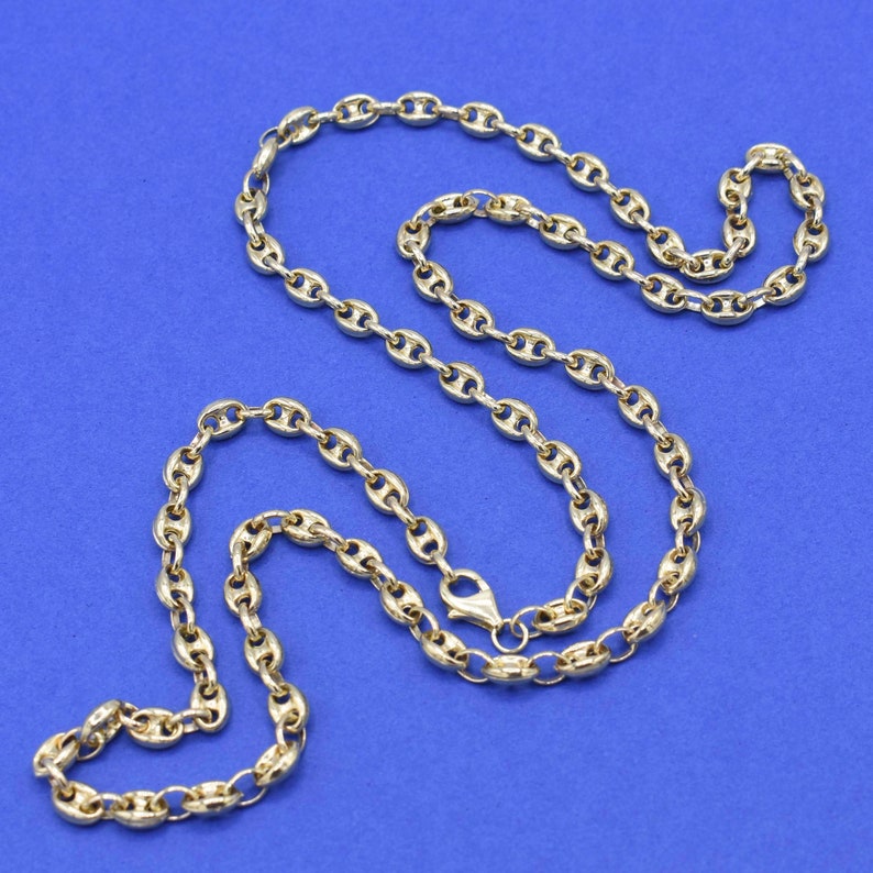 5mm Puffed Mariner Anchor Link Chain Necklace Real 14K Yellow Etsy