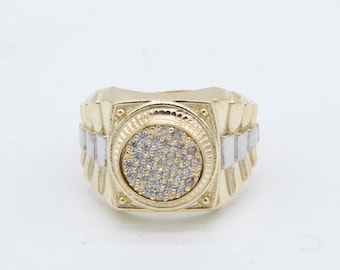 Men's Large Unisex Railroad Round CZ Ring Real Solid 10K Yellow White Gold All Sizes