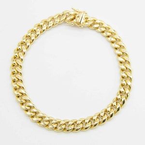 7.5mm Plain Shiny Miami Cuban Royal Link Bracelet Real 10K Yellow Gold All Sizes