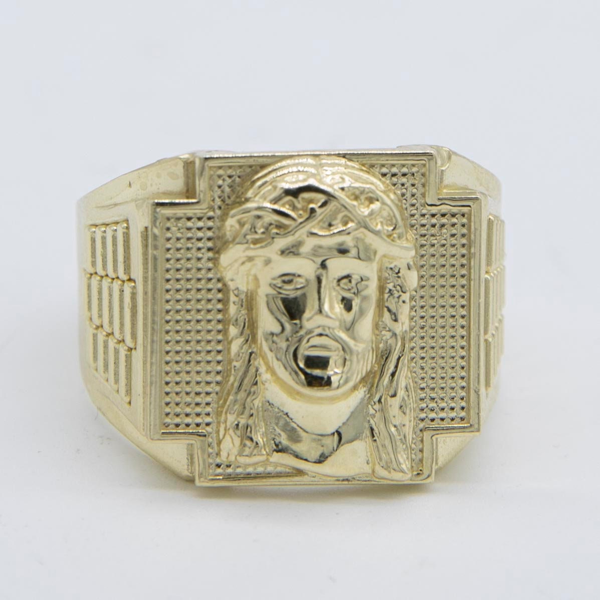 Railroad Design Jesus Signet Ring Solid 10K Yellow Gold All Sizes