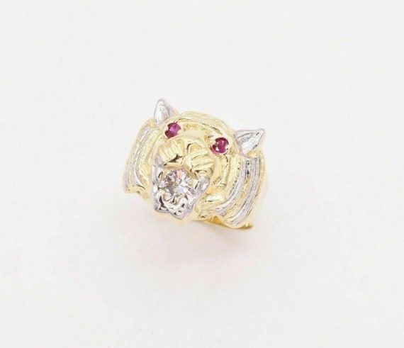 Men's Unisex Lion Head Ring Ruby Eyes & CZ Real Solid 10K Yellow Gold Size 11 Men's Unisex Lion Head Ring Ruby Eyes & CZ Real Solid 10K Yellow Gold Size 11