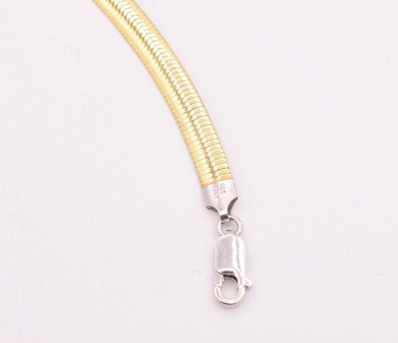 6mm Italian Reversible Omega Chain Necklace 14K Yellow Gold Clad Silver 925 image 3
