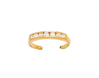 Cuff Type Fancy CZ Toe Ring Real 14K Yellow Gold