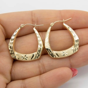 1&quot; Diamond-Cut Satin Hoop Earrings Real 10K Yellow Gold
