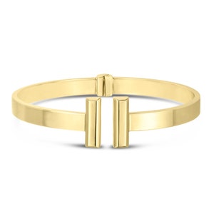 6mm Shiny Bar Cuff Bangle Real 14K Yellow Gold