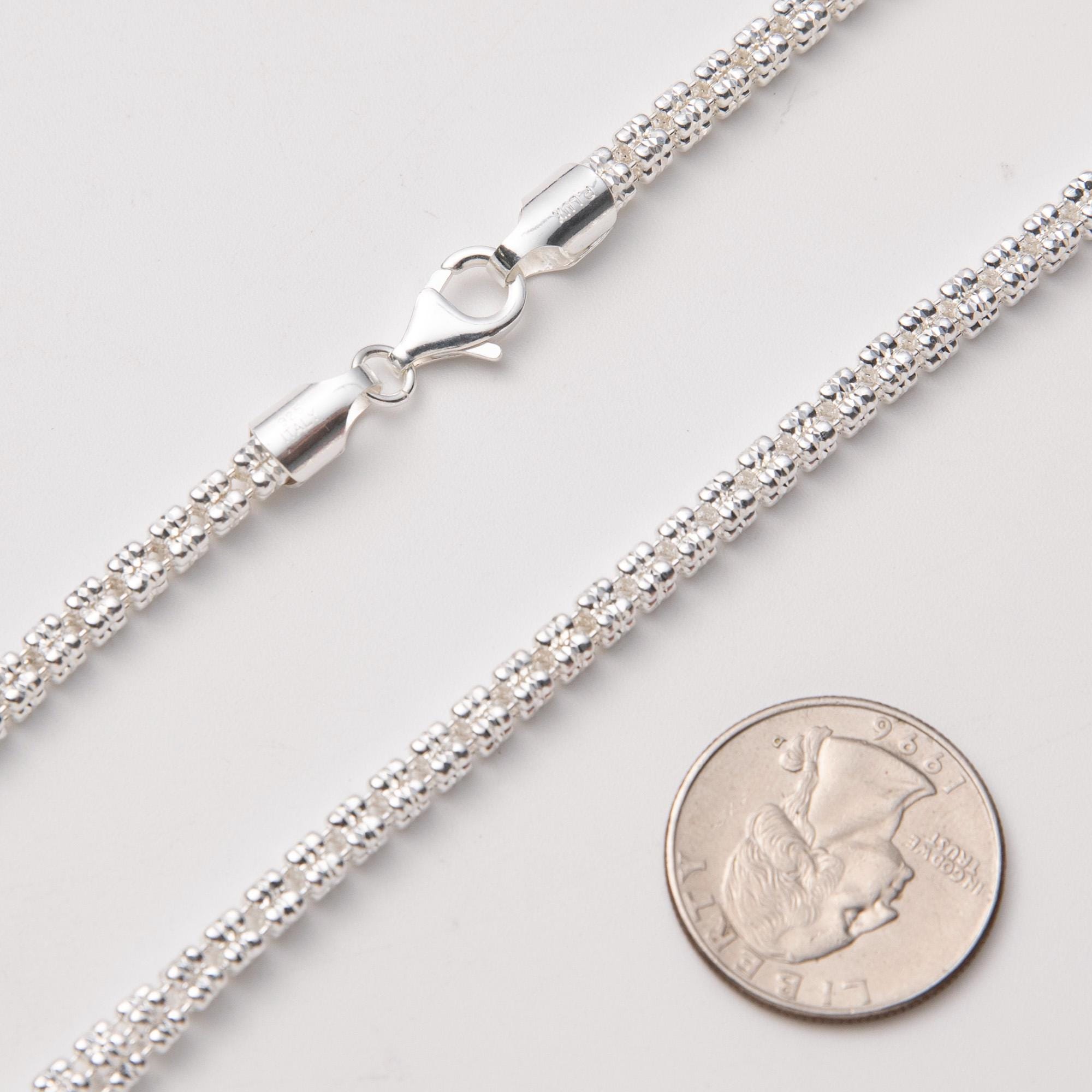 4mm Diamond-cut Ice Link Chain Necklace Sterling Silver 925 Italy All ...
