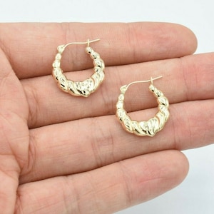 3/4&quot; Mini Diamond Cut Graduated Heart Hoop Earrings Real 10K Yellow Gold