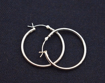 2mm X 30mm 1 1/4" Plain Polished Round Hoop Earrings Real 925 Sterling Silver