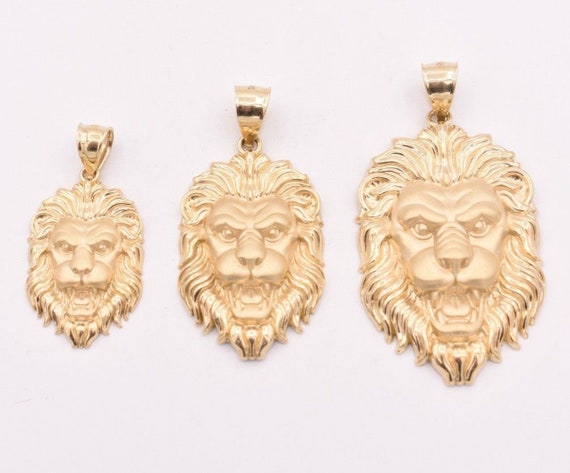 Men's Diamond Cut Lion Head Charm Pendant Real Hollow 10K White Yellow Gold 