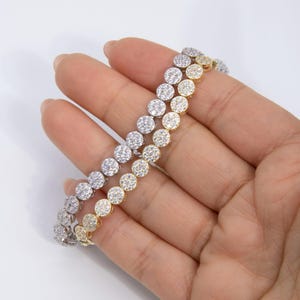 Round-Cut CZ Flower Tennis Bracelet Yellow White Sterling Silver 925
