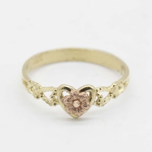 Kids Heart Framed Flower Ring Real 10K Yellow Rose Gold Size 4