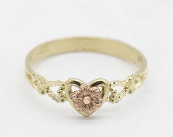 Kids Heart Framed Flower Ring Real 10K Yellow Rose Gold Size 4