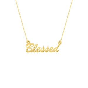 Collar de cadena ajustable con signo bendito en oro amarillo real de 14 quilates hasta 18"
