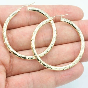 1 3/4&quot; Diamond Cut Hoop Earrings Real 10K Yellow Gold
