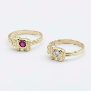 Colorful CZ Elephant Toe Ring Solid Real 10K Yellow Gold