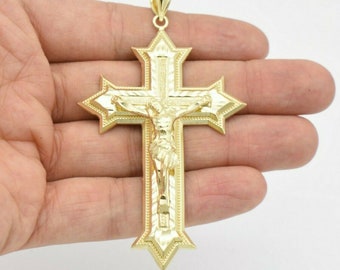 10K ペンダント イエス 10Kイエローゴールドクロスペンダント、イエス十字架付きツートン