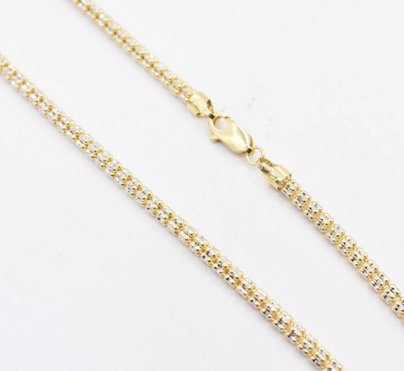 3.5mm Diamond Cut Ice Link Two Tone Chain Real 10K Yellow White Gold - Etsy