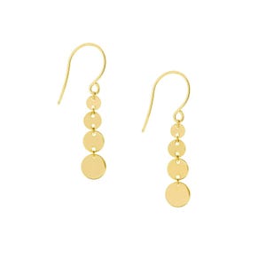 Graduated Dangle Disk Earring Real 14K Yellow Gold