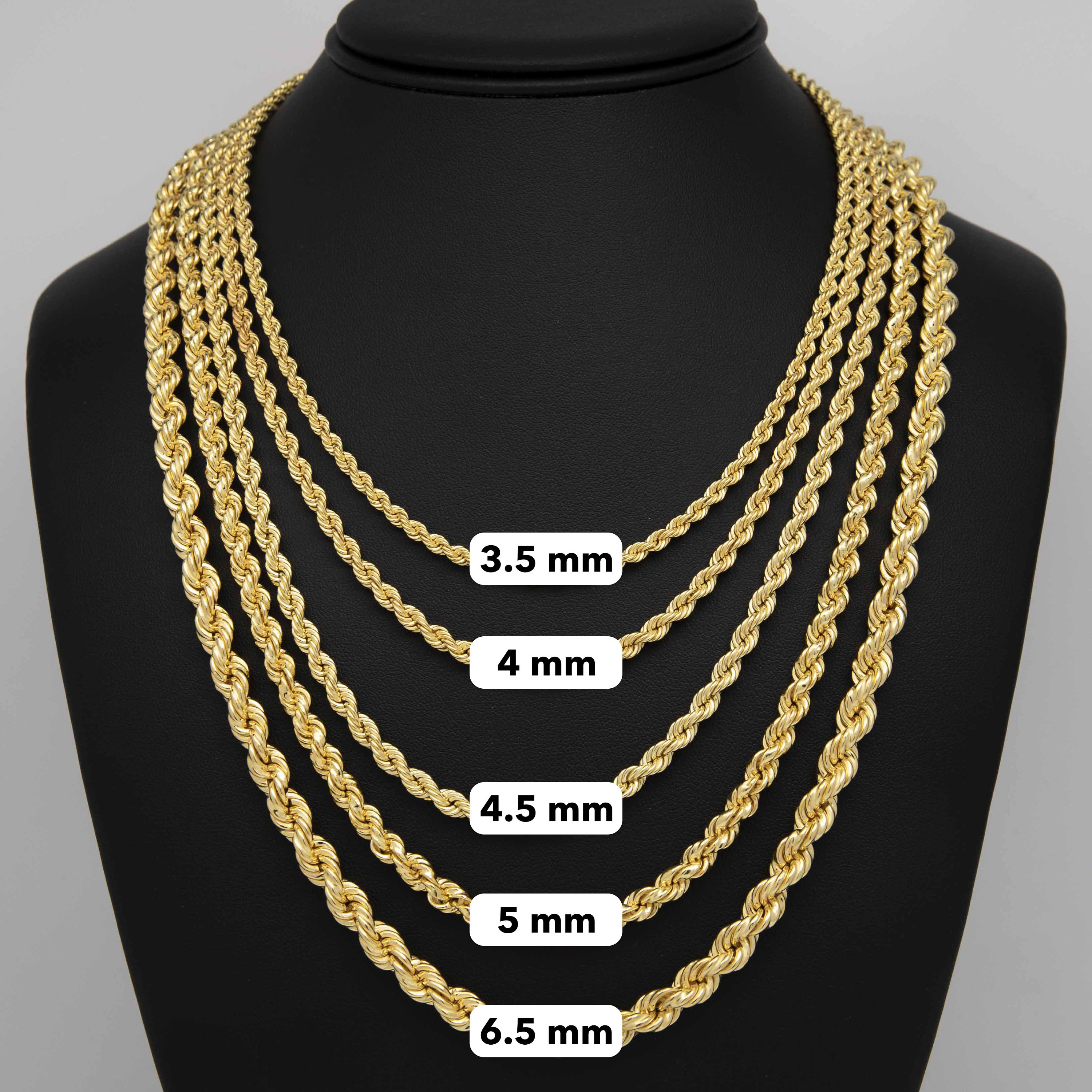 Sterling Silver 925 Rope Chain 14K Yellow Gold Clad Hollow
