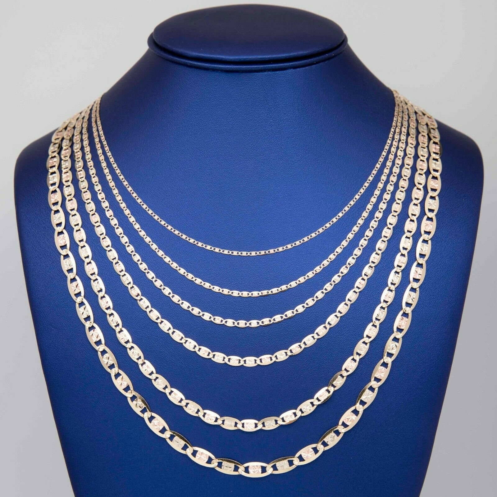 otte Fejde skøn Textured Valentino Link Chain Necklace Real 10K Tri-color Gold - Etsy