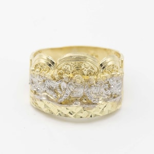 Men&#39;s Diamond-Cut Last Supper Ring Real Solid 10K Yellow White Gold All Sizes
