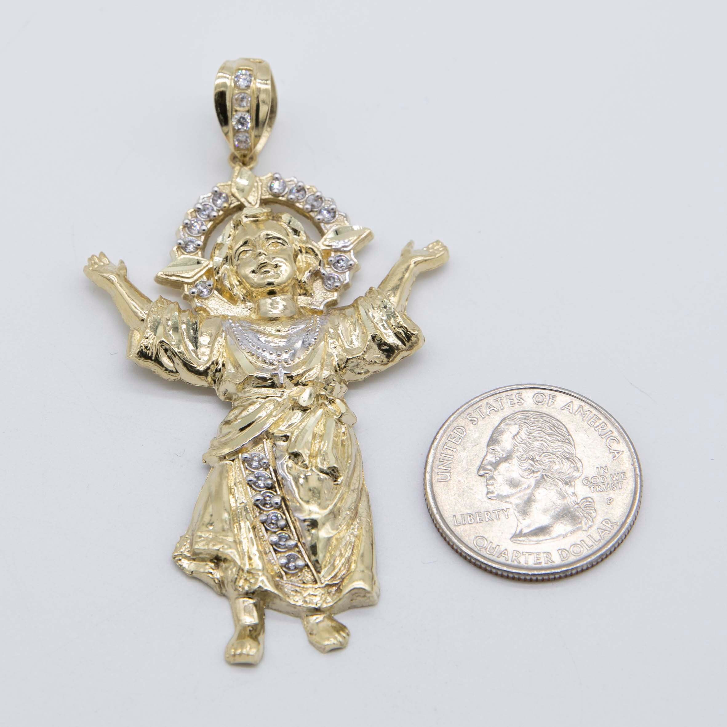 CZ Diamond-cut Divino Nino Baby Jesus Pendant Real 10K Yellow