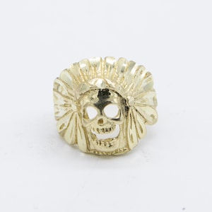 3/4&quot; Diamond-Cut Chief Skull Ring Solid Real 10K Gold All Sizes