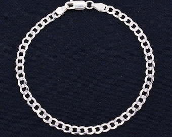 4 mm italienskt Miami kubanskt trottoarkantsarmband i äkta sterlingsilver 925 ALLA STORLEKAR