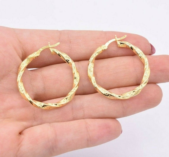 Piccola Chiave Greca Orecchini A Cerchio Oro Giallo 14 Carati 585 Orecchini In Oro Giallo H-166, Oro - Foto 11