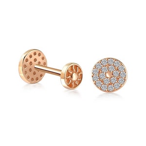 Circle CZ Minimalist Tragus Ear Piercing Stud Real 14k Solid Gold