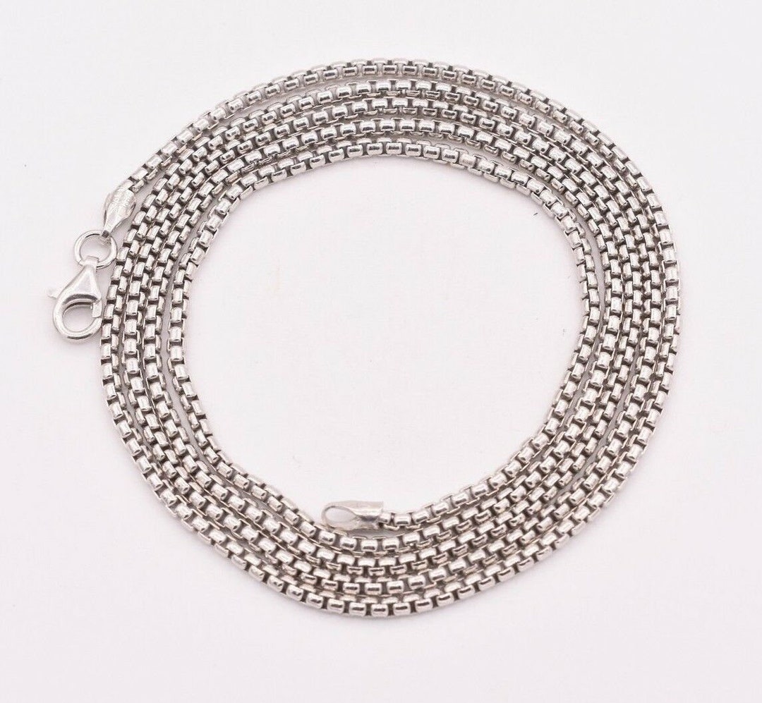 2mm Round Box Chain Necklace Real Sterling Silver Platinum Clad Anti ...