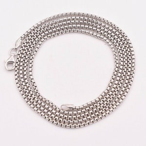 2mm Round Box Chain Necklace Real Sterling Silver Platinum Clad Anti Tarnish 925