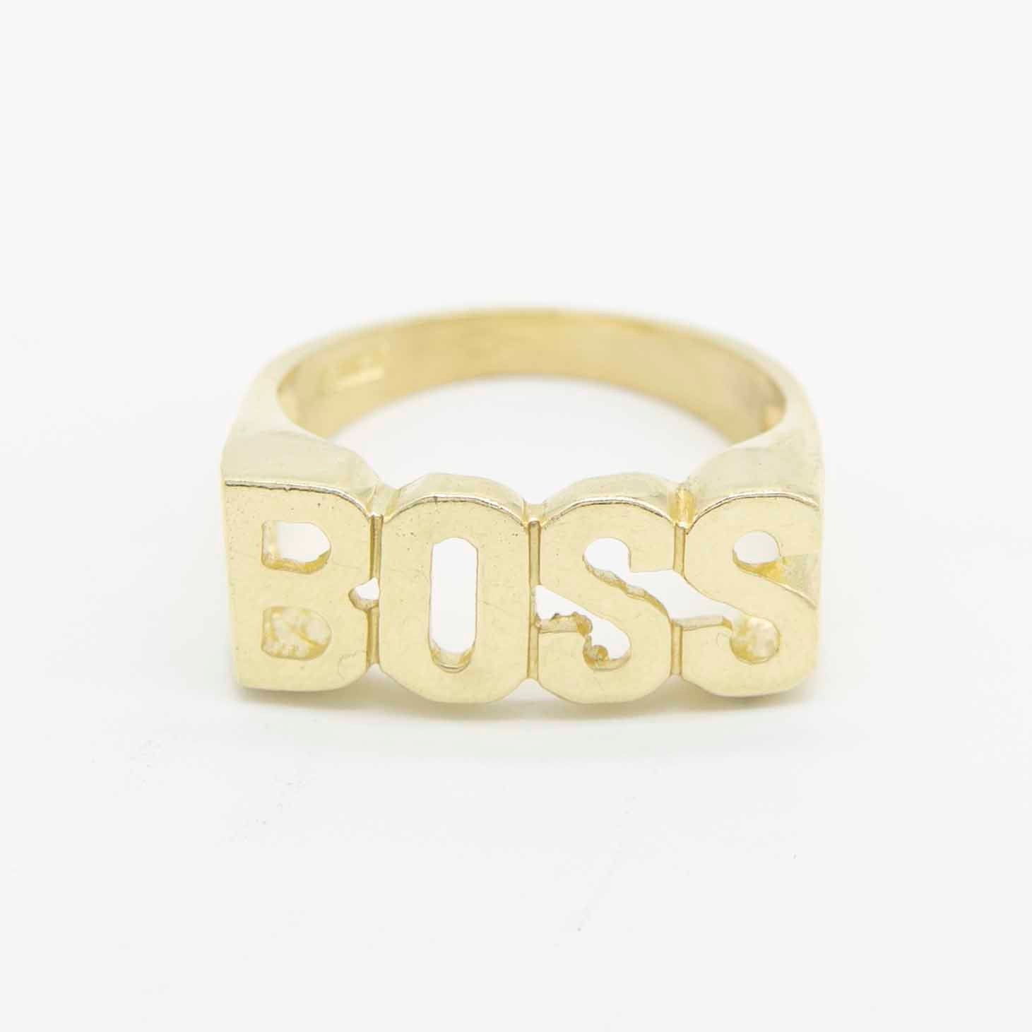 光沢のある「ボス」リング 本物のソリッド 10K イエロー ゴールド 全 