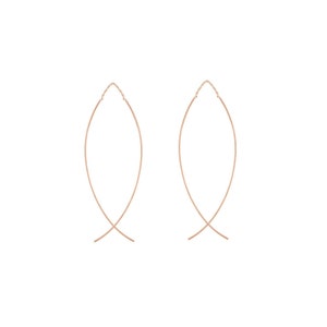 Curved Wire Threader Earrings Real 14k Rose Gold