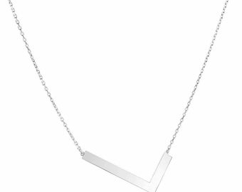 Adjustable Large Block Letter Initial L Chain Necklace Sterling Silver 925