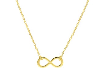 Mini Infinity Adjustable Chain Necklace Real 14K Yellow Gold Up to 18"