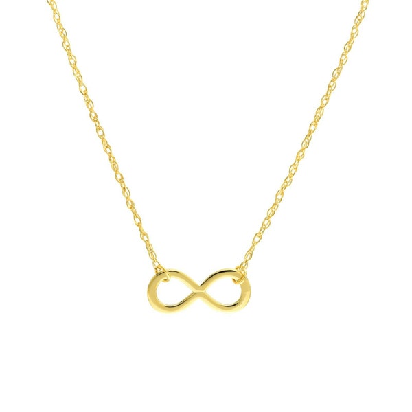 Mini Infinity Adjustable Chain Necklace Real 14K Yellow Gold Up to 18"