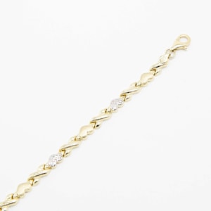 5mm Diamond Cut Hearts & Kisses Stampato Bracelet Real 10K Yellow White Gold
