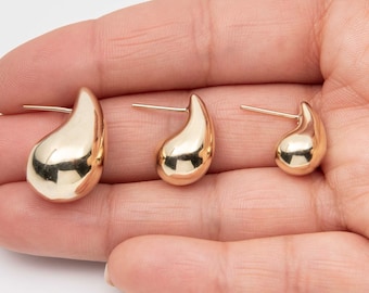 Polished Chunky Teardrop Stud Earrings Real 10K Yellow Gold All Sizes