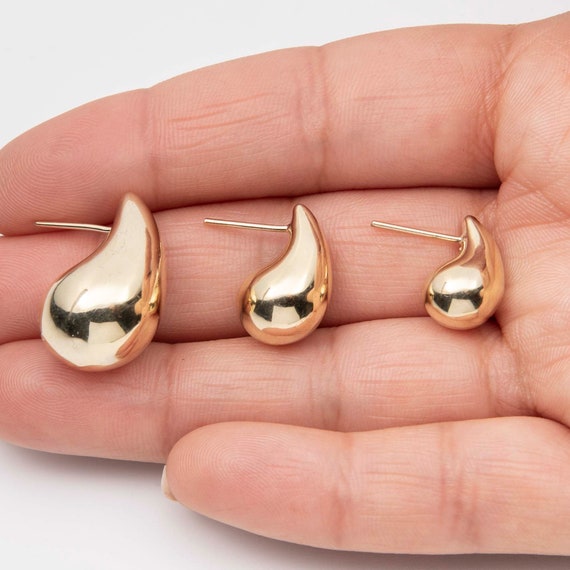 Polished Chunky Teardrop Stud Earrings Real 10K Yellow Gold All