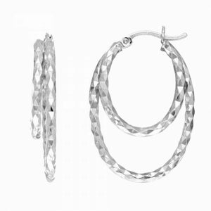 1&quot; Diamond Cut Double Hoop Earrings 925 Sterling Silver