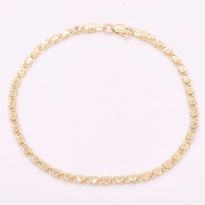 3.3mm Reversible Mirrored Heart Link Bracelet Real Solid 14K Yellow Gold