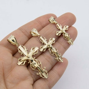 Shiny Filigree Cross Crucifix Jesus Pendant Solid Real 10K Yellow Gold All Sizes