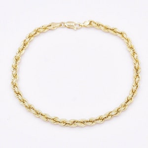 10K Yellow Gold 4mm Italian Rope Link Chain Bracelet Real Hollow