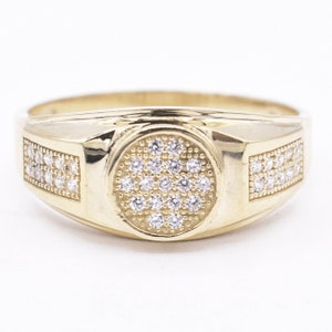 Men&#39;s Full Round Side Line CZ Ring Real Solid 10K Yellow Gold Size 10