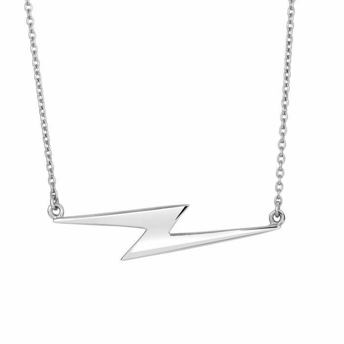 18 Polished Lightning Bolt Necklace Sterling Silver 925 Etsy