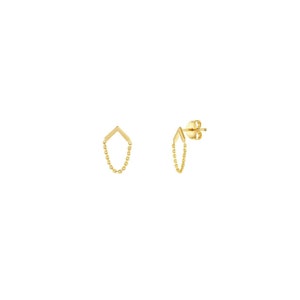 Upside Down V Shape with Chain Drape Earring Real 14K Yellow Gold