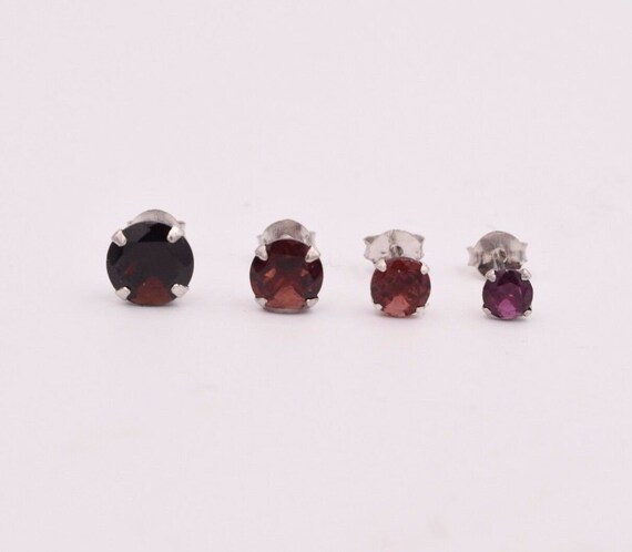 thumbnail image 2 of 5mm Genuine Garnet Stud Earrings – Round Faceted Bright Red, 925 Sterling Silver, Rubaa 2 of 2